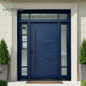 Portes d'entrée simples <span class=keywords><strong>en</strong></span> bois massif <span class=keywords><strong>de</strong></span> chêne acajou, entièrement personnalisées, insonorisées et bien scellées, avec transom et panneaux latéraux - Product Image 1