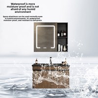 Armoire de salle de bain murale moderne en alliage d'aluminium couleur noyer nordique avec miroir LED tactile intégré et vasque en céramique pour villa