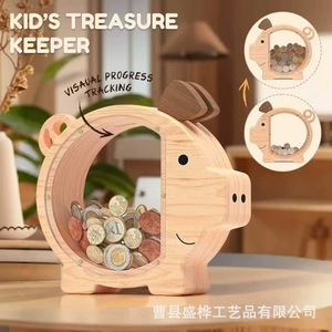 Hucha de madera para niños, caja de dinero transparente de acrílico, decoración de escritorio, regalo - Product Image 2