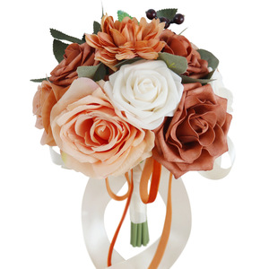 Automne Orange <span class=keywords><strong>Champagne</strong></span> Soie Artificielle <span class=keywords><strong>Demoiselle</strong></span> D'honneur Fleurs Bouquet pour Mariage, Mariage Bourgogne Rose Bouquets pour Demoiselles D'honneur - Product Image 1