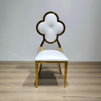 Chaise de salle à manger Clover-Back en PU blanc avec structure en acier inoxydable doré