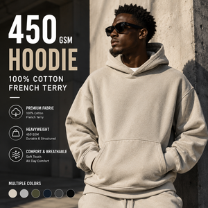 เสื้อฮู้ดดี้ 450 GSM ผ้าฝ้าย 100% เฟรนช์เทอร์รี่ หนานุ่ม ทรงโอเวอร์ไซส์ ผลิตตามสั่ง - Product Image 1