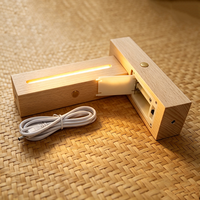 Base LED Inalámbrica Portátil de Madera con Interruptor Táctil, Iluminación Blanca Cálida, Ranura Opcional para Batería AAA, Soporte para Lámpara Decorativa de Mesa