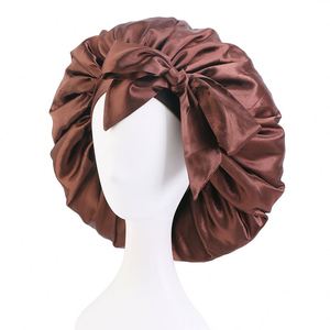 Wholesale Custom Logo Hair <b>Accessories</b> Large Satin Bonnets Fashion Bonnets Satin Hair Wraps With <b>Tie</b> Belt for Women - Product Image 4