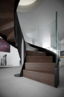 Marche d'escalier incurvés en verre sans cadre, en Satin et acier, à Texture haute, style moderne, nouveau modèle de chine