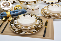 98pcs porcelaine osseuse céramique vaisselle de luxe assiettes royales ensemble de table à manger 98pcs pour 12 personnes