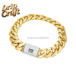 Collana a Catena Cubana Geometrica DC Drip 14G-T in Acciaio Inossidabile Placcato <span class=keywords><strong>Oro</strong></span> 14K con Ossido di Zirconio Stile Hip-hop - Product Image 5