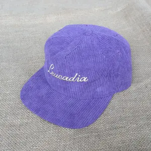 Boné personalizado com logotipo bordado, chapéu de beisebol vintage, veludo cotelê roxo não estruturado, chapéu de pai com 5 painéis