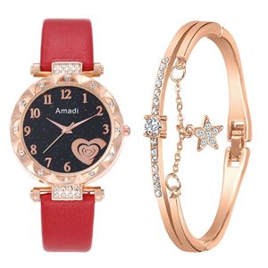 Amadi Ensemble de bracelets de montre à quartz pour femmes Offre Spéciale mode décontractée cœur numérique simple polyvalent pour les étudiants boîtier en alliage cuir - Product Image 1