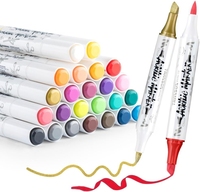 Marqueurs de peinture acrylique à double pointe TRANSON 24 couleurs, pointes biseautées et pinceaux pour peindre sur toile, pierres, bois, cuir et céramique