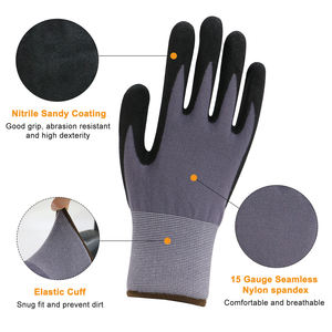 15 Gauge Seamless Grey Nylon Spandex Blended <strong>Glove</strong> 15G Sandy Nitrile Safety Work <strong>Gloves</strong> with Black Nitrile Sandy Palm Coating - Product Image 2