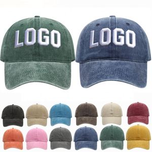 Casquettes de baseball unisexe en coton uni, délavées à l'acide, effet vieilli, style vintage, avec logo personnalisé, 6 panneaux, modèle Dad Hat vierge, vente en gros - Product Image 1