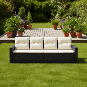 Ensemble de salon de jardin en rotin blanc crème et noir, 4 places, mobilier d'extérieur, design contemporain - Product Image 2