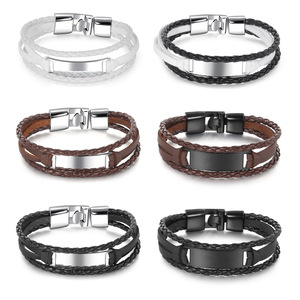 Customized Name <b>Mens</b> Jewelry Engraved Laser LOGO Multilayers Woven Leather Bracelet for <b>Men</b> - Product Image 3