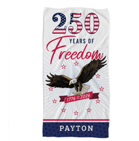 Serviette de plage personnalisée à l'effigie du 250e anniversaire américain, design moderne, tissu doux, idéale pour les vacances d'été