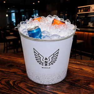 Custom Logo White Galvanized Metal Ice <b>Bucket</b> With Dual Handles <b>Beer</b> Wine Cooling Tin for Bar Club Promotion - Product Image 1