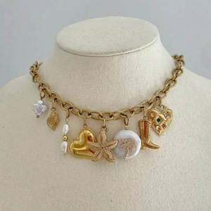 จี้เปลือกหอยทำจากเหล็กไทเทเนียมรูปดาวและลมทะเลสำหรับฤดูร้อนจี้เปลือกหอยชุบทองเพื่อรักษาเครื่องประดับ - Product Image 4