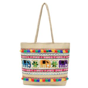 Sac fourre-tout brodé pour femmes avec fermeture à glissière, en soie dupion multicolore, motif géométrique, doublure en satin - Product Image 2