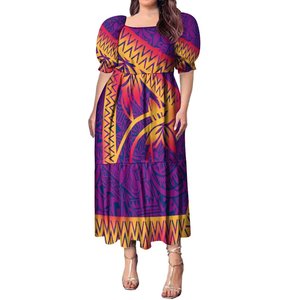 Abito Lungo Casual Elegante OEM Personalizzato <span class=keywords><strong>con</strong></span> Collo Quadrato, Maniche a Volant e Vita Alta, <span class=keywords><strong>Vestito</strong></span> Midi Polinesiano Plus Size per Donne - Product Image 3