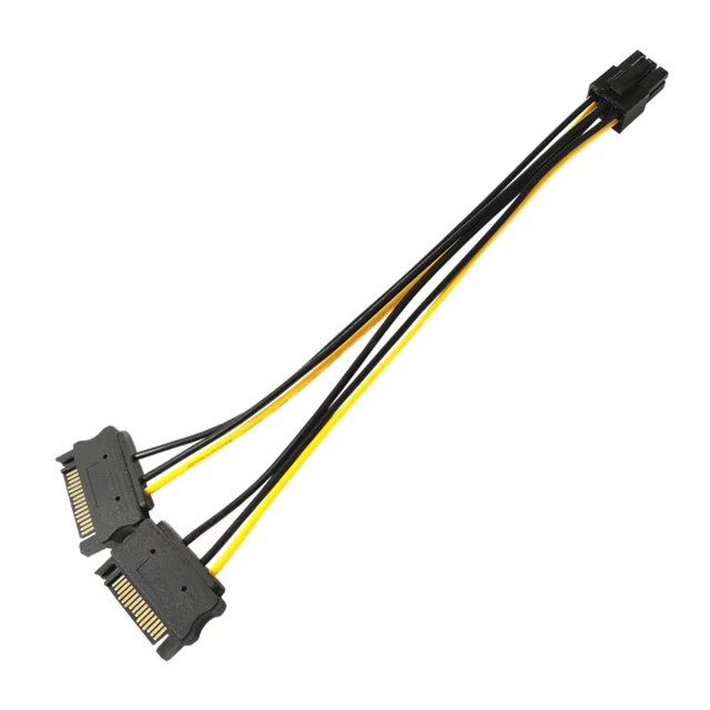 Dual 15Pin SATA to 6Pin PCIe GPU Power Adapter Cable, SATA Power to PCI Express 6Pin Converter for Desktop Graphics Card