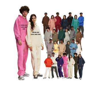 Custom Logo Fleece <b>Lined</b> 350g Heavyweight Tracksuit Oversized Blank Unisex Streetwear Winter Hoodies Men Sweatshirt <b>Pants</b> Set - Product Image 1