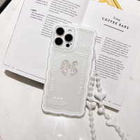 Coque de téléphone transparente avec nœud et bracelet en forme de cœur pour iPhone X XS XR XS MAX 11 12 13 14 Plus 15 16 Pro Max