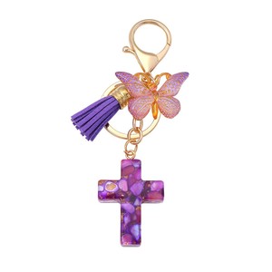 Vente en gros personnalisé mini <span class=keywords><strong>porte</strong></span>-clés religieux jésus chrétien en plastique résine <span class=keywords><strong>macramé</strong></span> croix papillon gland nouveau <span class=keywords><strong>porte</strong></span>-clés - Product Image 1