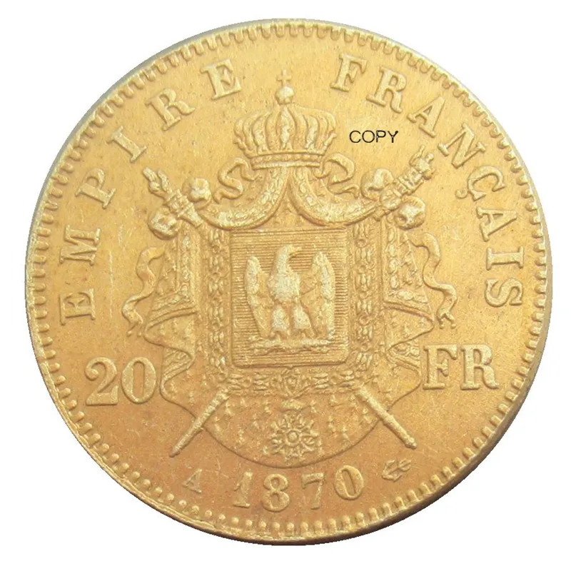 複製1861-1870フランス20フラン-ナポレオンIII A/Bミント17タイプ金メッキコインを選択レターエッジ
