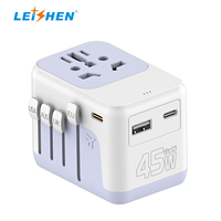 Adaptateur de voyage universel tout-en-un avec prise murale 2USB-C+USB-A PD 45W Chargeur rapide compatible avec les prises US EU AU UK
