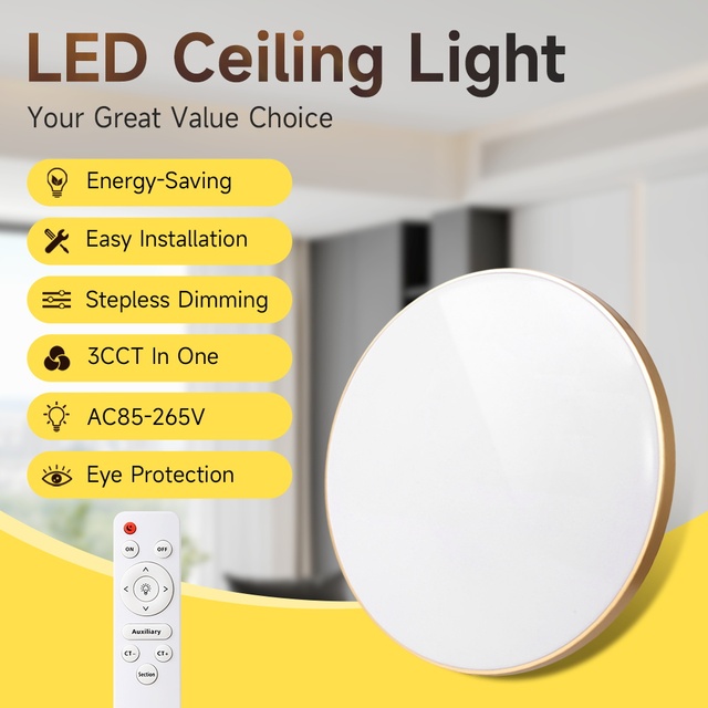 LED Ceiling Light Dimmable with Remote Control Ultra Thin Round Flush Mount Ceiling Lamp for Living Room Bedroom AC85-265V