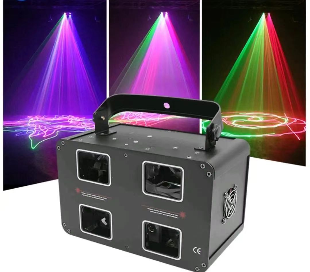Double Layer 4 Heads RGB Laser Light for Dj Party Projector Disco Night Club 4 Colors Club Ktv Strobe Light Dmx512 Disco Lights