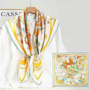 ผ้าพันคอไหมสั่งทำพิเศษ ผ้าพันคอไหมสี่เหลี่ยมจัตุรัสขนาด 90x90 ซม. ลายพิมพ์ดอกไม้ น้ำหนักเบา โปร่งสบาย เหมาะสำหรับเป็นของขวัญ - Product Image 3