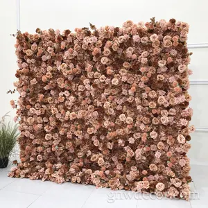 Rustic Wedding Events Decoration Black Rose Hydrangea Artificial Roll Up Flower Backdrop Wall