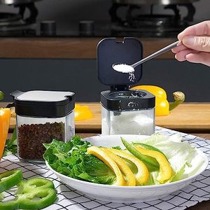 Barattolo per condimenti contenitore per spezie con coperchi e cucchiai in acciaio inossidabile 304 contenitori in vetro vasi per condimenti contenitore per <span class=keywords><strong>sale</strong></span> <span class=keywords><strong>zucchero</strong></span> B - Product Image 2