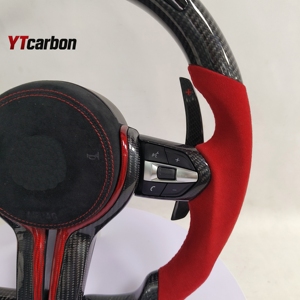 YTcarbon per BMW <span class=keywords><strong>Serie</strong></span> <span class=keywords><strong>1</strong></span> F20 <span class=keywords><strong>F21</strong></span> 125i 1M Volante in Vera Fibra di Carbonio Personalizzato con Paddle Shifter LED Rosso e Rivestimento in Pelle Scamosciata - Product Image 2