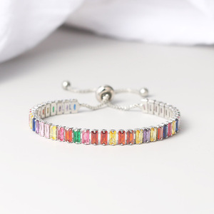Pulsera de Zirconia cúbica de colores Rectangular de moda 2025, pulsera de cadena de tenis de cristal arcoíris ajustable para mujer - Product Image 1