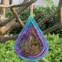 Moulin à vent en métal léger en acier inoxydable, design spirale 3D effet miroir, joli motif goutte d'eau arc-en-ciel, pour la décoration et la dissuasion des oiseaux