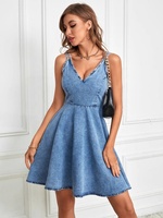 Robe en jean à fermeture éclair au dos, ourlet évasé, pour femmes, glissante, tendance, nouvelle collection,