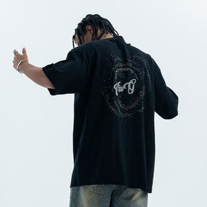 T-shirt décontracté pour homme en coton 100% tricoté, à col tombant, surdimensionné, personnalisé avec des strass, respirant, de haute qualité et élégant - Product Image 4