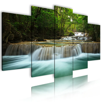 Peintures murales modernes personnalisées en gros pour la décoration intérieure, ensemble de 5 tableaux décoratifs en toile, impression de paysage abstrait avec cascade