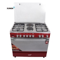Four commercial Xunda 90 cm, cuisinière électrique et à gaz 6 feux, 4 brûleurs et 2 plaques chauffantes électriques avec four électrique pour la cuisson
