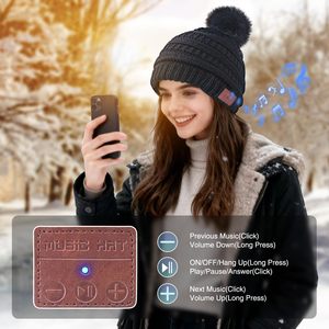 Bonnet d'hiver pour cadeaux de Noël, <span class=keywords><strong>casque</strong></span> audio Bluetooth sans fil <span class=keywords><strong>avec</strong></span> <span class=keywords><strong>micro</strong></span>, idéal pour le sport en extérieur, chaud et doux, protège du froid - Product Image 3