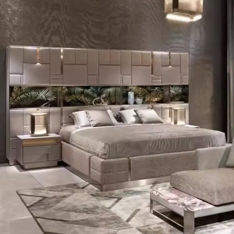 डोनसन नवीनतम शानदार किंग बेडरूम फर्नीचर असली लेदर शाही बिस्तर के साथ चमड़े का सेट करता है