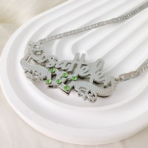Dropshipping Custom Name Pendant <strong>Charms</strong> <strong>Silver</strong> Gold Plated Double Layer Sculpted Stainless Steel Necklace Jewelry for Women - Product Image 3