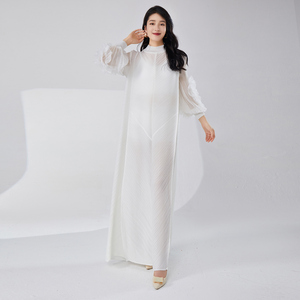 <span class=keywords><strong>Robe</strong></span> plissée Miyake la plus populaire 2026, extensible, brodée, à manches longues, coupe ample, col tendance, décontractée pour femme - Product Image 2