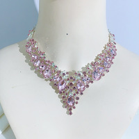 Parure de bijoux de mariée en cristal rose tendance, collier et boucles d'oreilles en strass pour événements, soirées, Quinceañera