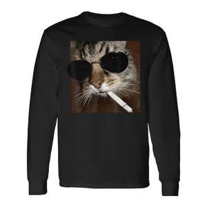 Cat Meme Wearing Sunglasses And Smoking <b>Cigarette</b> Gangster Cat Long <b>Sleeve</b> T-Shirt - Product Image 1