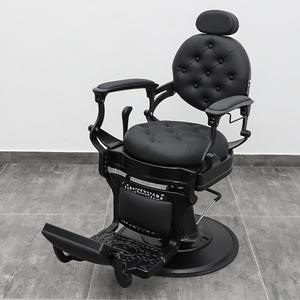 Chaise de barbier moderne en fer noir capitonnée - Réglable hydrauliquement pour les coupes dégradées et les pompadours, pour une utilisation en extérieur et en salon - Product Image 4