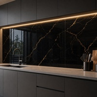 Panneau mural en marbre UV WYRAX 1220x2440mm 3.0mm Marbre noir doré Luxe Haute brillance Imperméable Protection contre les éclaboussures de cuisine