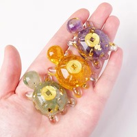 Mini Figurine Tortue Porte-Bonheur en Résine et Cristal (Aventurine, Quartz Rose, Œil de Tigre) – Ornement Feng Shui, Breloque de Voiture, Décoration Maison et Bureau